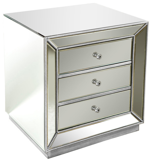 2 X Silver Beaded Mirrored Bedside, Gold Beaded Mirrored Bedside Table